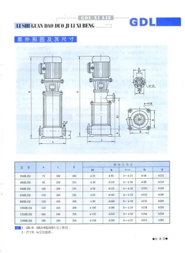 多級(jí)離心泵尺寸性能